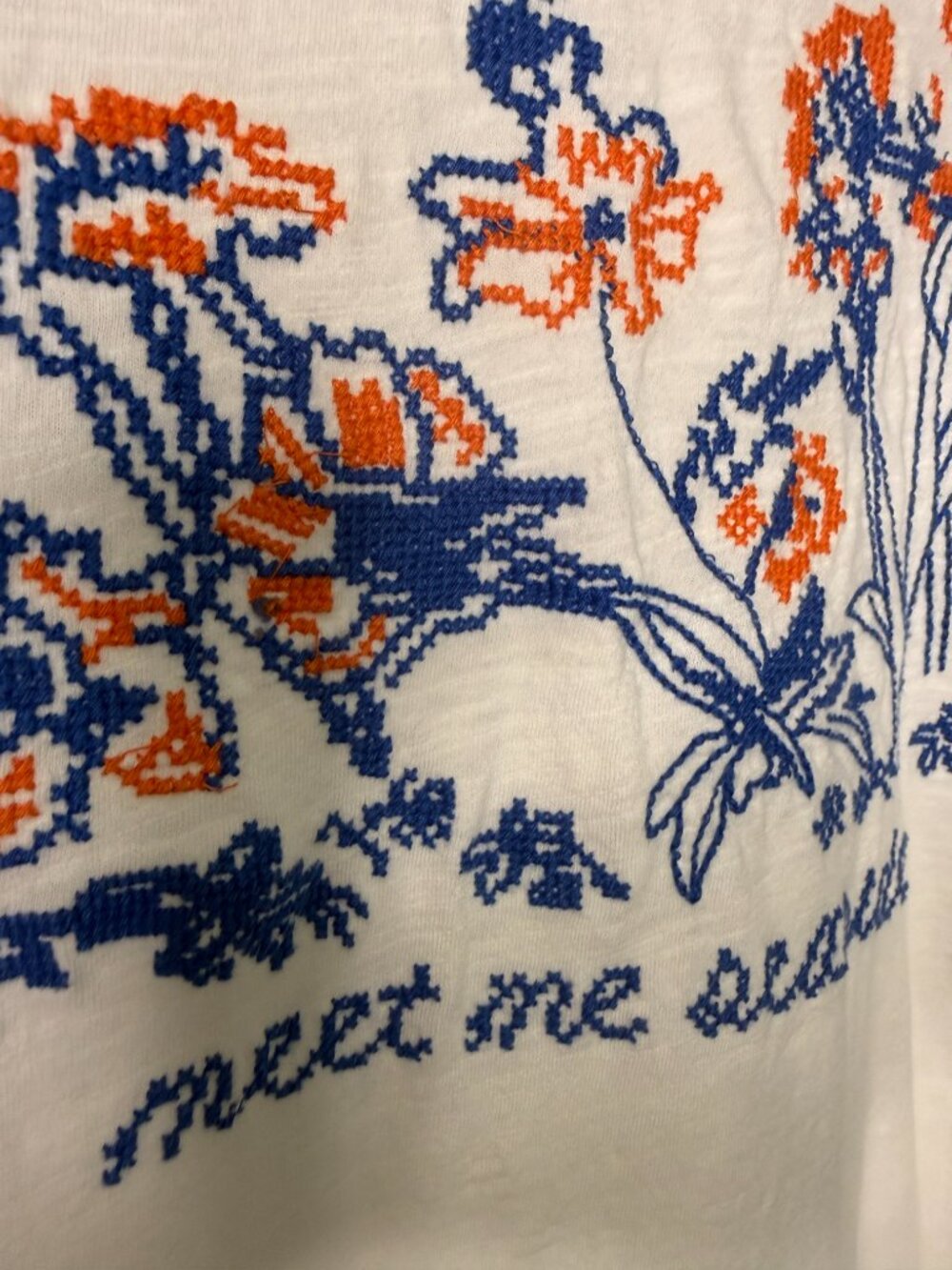 Pilcro/Anthropologie "Meet Me Seaside" Embroidered Tee – M- White/Blue- MSRP $68 - Picture 7 of 16